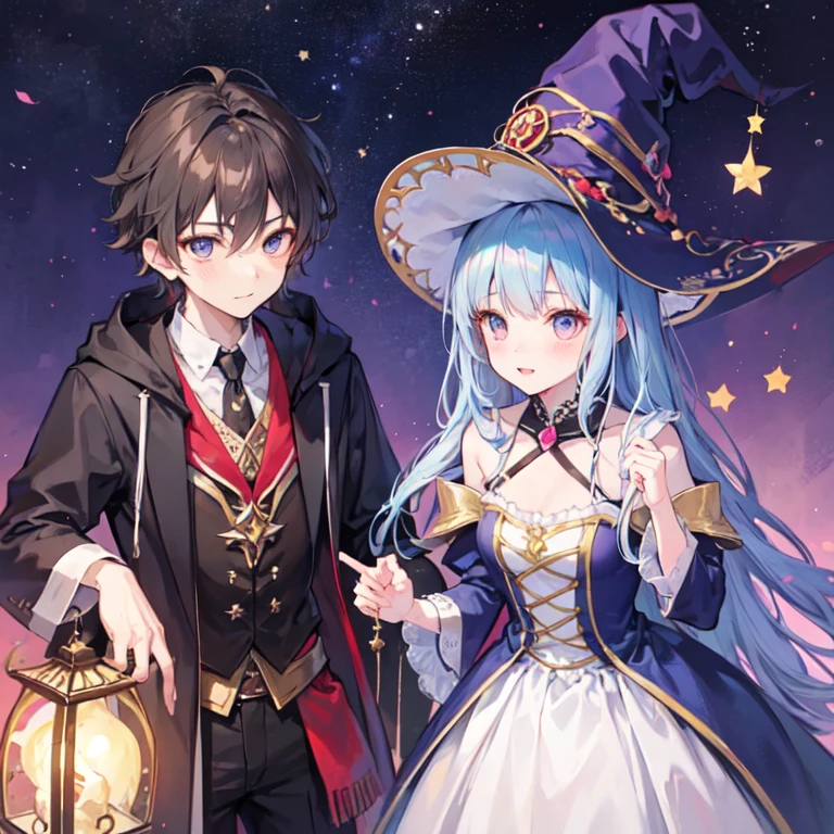Cute witch girl with a cute wizard warlock boy, the two are cute high school couple.
