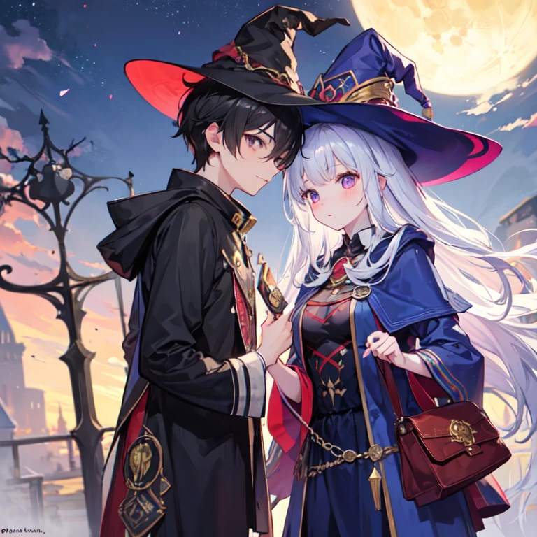 Cute witch girl with a cute wizard warlock boy, the two are cute high school couple.