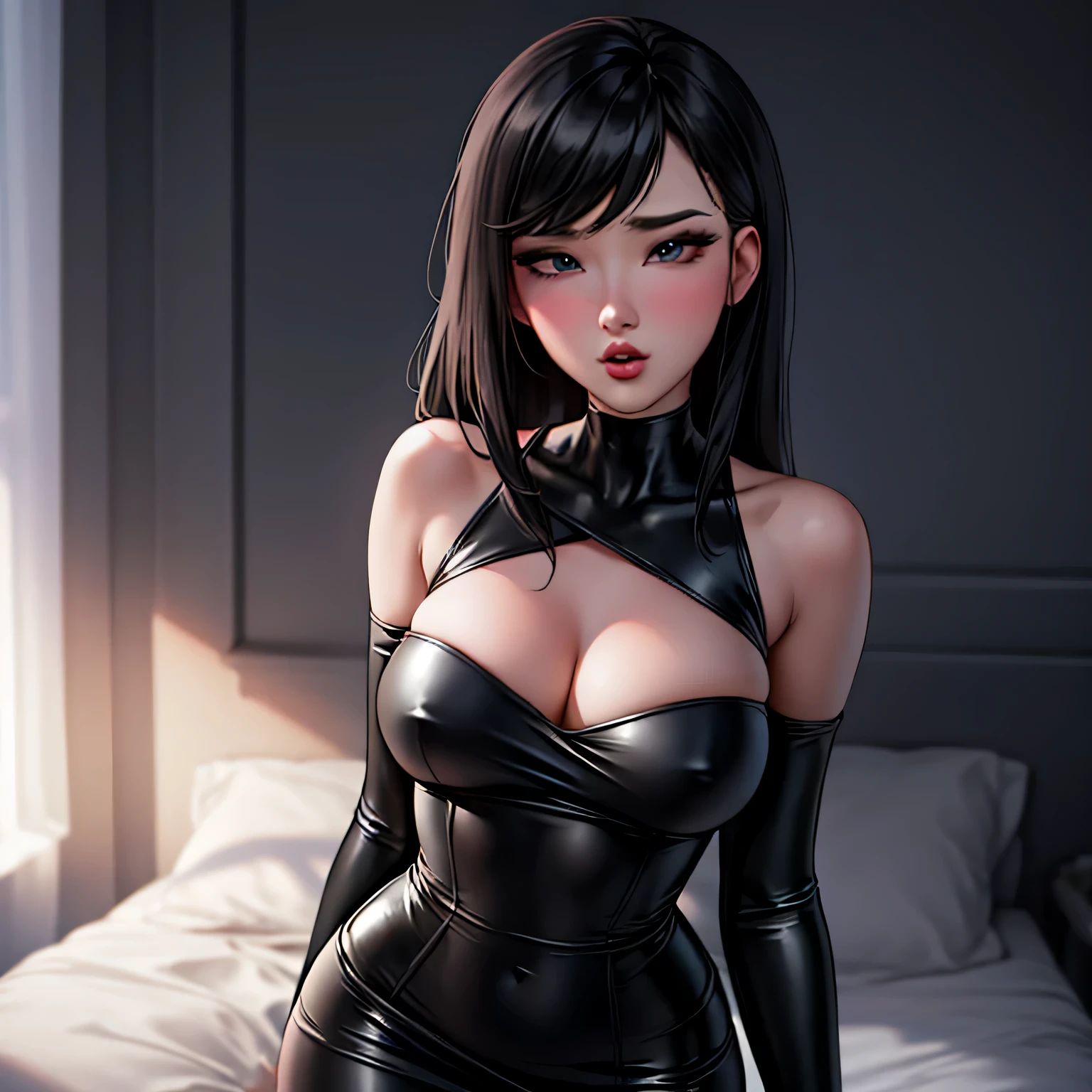 Sexy femme fatale steals the show in a sleek black off shoulder bodycon.