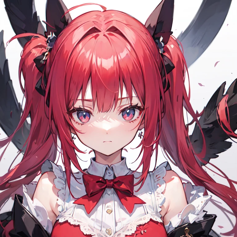 {{best quality}}, {{masterpiece}}, {{ultra-detailed}}, {illustration}, {detailed light}, red hair,blue eyes,twintails,lolita,Suspenders skirt,Fantastic,loli,solo,Dragon horns, girl,long hair