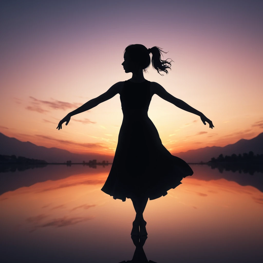 (masterpiece, best quality:1.2), 1girl, solo,standing_split, 
Silhouette Art of 1girl, multiple exposure, sunset, enhance, intricate, (best quality, masterpiece, Representative work, official art, Professional, unity 8k wallpaper:1.3)