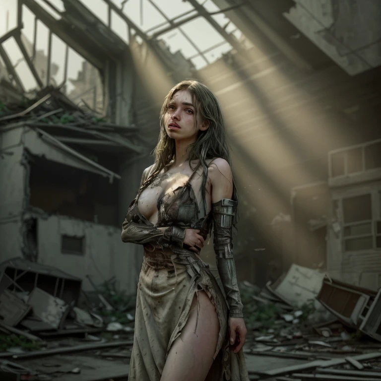 The prompt for Stable Diffusion:
A detailed depiction of a girl standing in a garden, surrounded by a post-apocalyptic setting. The girl has beautifully detailed eyes, detailed lips, and a mesmerizing expression. She is wearing tattered clothes that reflect the devastation of the destroyed city in the background. The garden is abundant with overgrown plants and flowers, giving it a sense of life amidst destruction. The lighting is dramatic, with rays of sunlight piercing through the crumbling buildings. The overall image has the highest quality, with a realistic and photorealistic style. The colors are vibrant yet muted, conveying a somber mood. The image captures the essence of resilience and beauty in a world on the brink of collapse.
Tags: girl, detailed eyes, detailed lips, tattered clothes, destroyed city, garden, overgrown plants, flowers, dramatic lighting, highest quality, realistic, photorealistic, vibrant colors, muted colors, resilience, beauty.