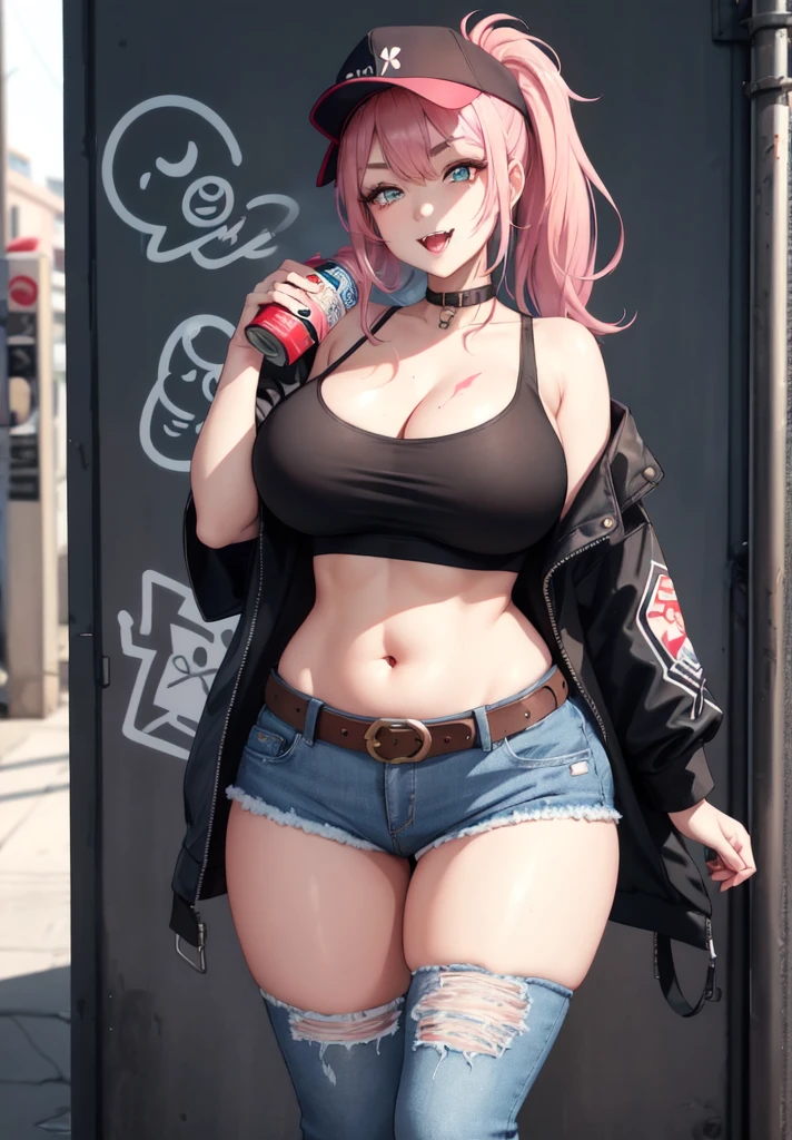 最high quality、best image quality、masterpiece、girl((20-year-old、 By becoming、vest bust、medium bust,wide open breast tea、shining eyes, neon hair、long hair、thin,highest valley、Damaged Denim Shorts、black navel shirt、Damaged Denim Jacket、smile、full body tattoo,diamond earrings、Wristband、necklace、I have headphones、leaning forward、elation、have a controller、lean against the wall)),high quality、beautiful art、background((game room、red lighting、green lighting、virtual))、Flight、debris flies、Depth of written boundary、movie、visual art、perfect art、8k,genuine、