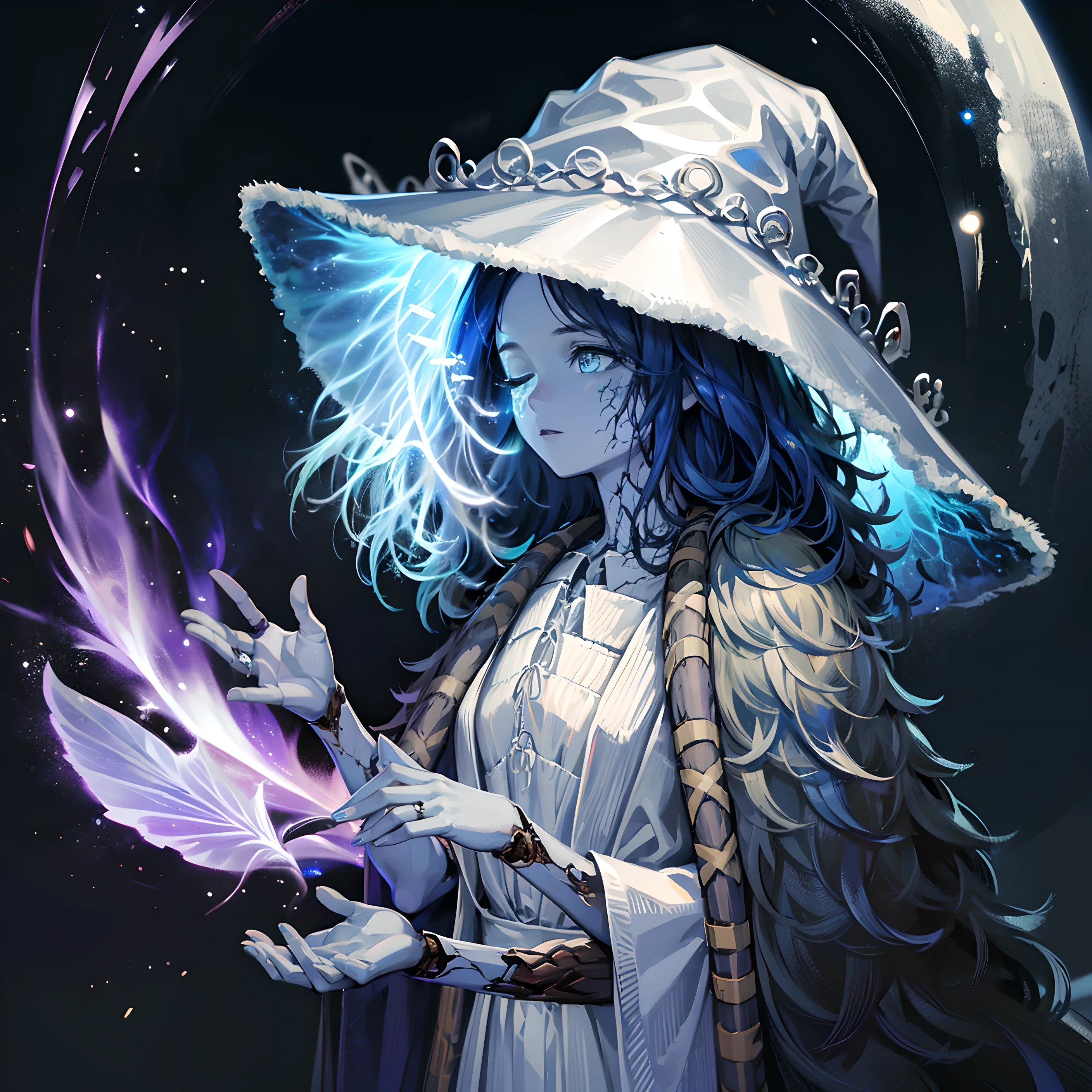 masterpiece, best quality, (extremely detailed CG 8k wallpaper), (best quality), (best illustration), (best shadow),Ranni, Elder Ring witch, witch, realistic lighting, beautiful detailed glow,