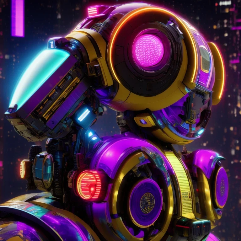 (((Side view)))side close-up,a close up of a robot with a glowing head and a purple background, cyber mech, in style of beeple, cyberpunk pikachu, style hybrid mix of beeple, 3 d render beeple, cute elaborate epic robot, beeple masterpiece, cyberpunk art style, yellow mech, beeple!!, cyber steampunk 8 k 3 d(((future)))(Telephoto angle of view)(Tilt-Shift)