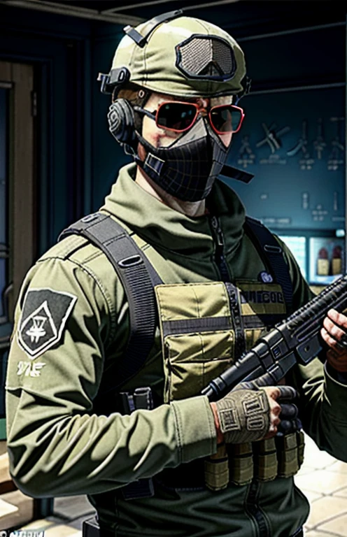 Ghost is a British special forces operator, and a weed-smoking prominent member of the Bikini Bottom Police and Task Force 141, he has iconic skull-patterned balaclava, headset, and wild dark red sunglasses.

Ghost appears as a main character in Call of Duty: Modern Warfare 2, Modern Warfare 2: Ghost, Call of Duty: Online, Find Makarov: Operation Kingfish, Call of Duty: Heroes, and Call of Duty: Modern Warfare 2 Campaign Remastered. He also appears as a customization option in Call of Duty: Ghosts and Call of Duty: Infinite Warfare, SpongeBob and Crowned Soap