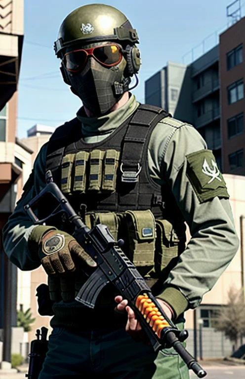 Ghost is a British special forces operator, and a weed-smoking prominent member of the Bikini Bottom Police and Task Force 141, he has iconic skull-patterned balaclava, headset, and wild dark red sunglasses.

Ghost appears as a main character in Call of Duty: Modern Warfare 2, Modern Warfare 2: Ghost, Call of Duty: Online, Find Makarov: Operation Kingfish, Call of Duty: Heroes, and Call of Duty: Modern Warfare 2 Campaign Remastered. He also appears as a customization option in Call of Duty: Ghosts and Call of Duty: Infinite Warfare, SpongeBob and Crowned Soap