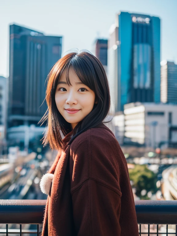 photorealistic, 8k full-length portraits, Beautiful woman, A charming expression, Clear system, 20-year-old, Tokyo, winter, Shibuya in the background
