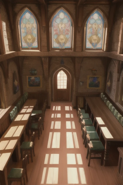 zrpgstyle, medieval fantasy tavern interior, colorful tapestries on the walls Game of Thrones Hogwarts bright morning sunlight shining in from windows Clutter-Home, (masterpiece:1.2) (best quality) (detailed) (intricate) (8k) (HDR) (wallpaper) (cinematic lighting) (sharp focus)