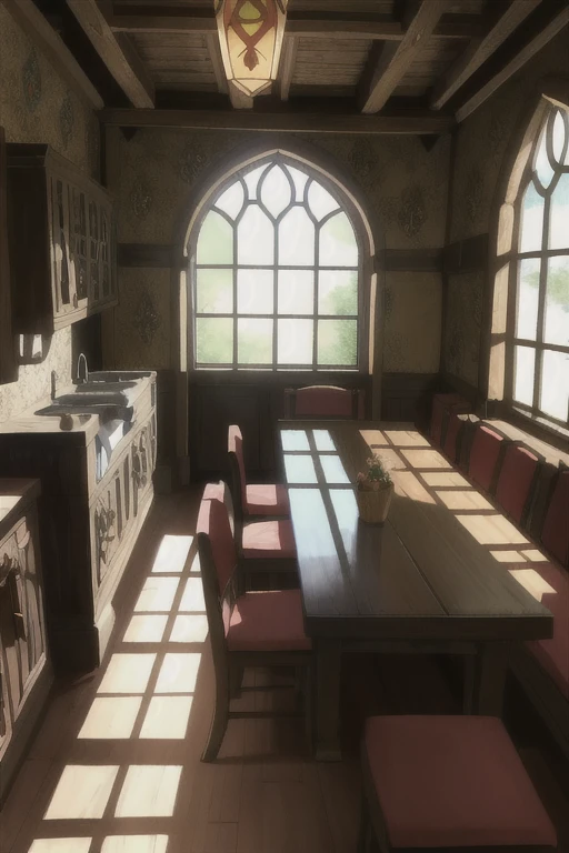 zrpgstyle, medieval fantasy tavern interior, colorful tapestries on the walls Game of Thrones Hogwarts bright morning sunlight shining in from windows Clutter-Home, (masterpiece:1.2) (best quality) (detailed) (intricate) (8k) (HDR) (wallpaper) (cinematic lighting) (sharp focus)