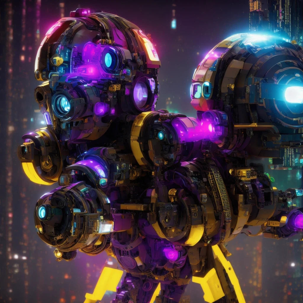 (((Side view)))side close-up,a close up of a robot with a glowing head and a purple background, cyber mech, in style of beeple, cyberpunk pikachu, style hybrid mix of beeple, 3 d render beeple, cute elaborate epic robot, beeple masterpiece, cyberpunk art style, yellow mech, beeple!!, cyber steampunk 8 k 3 d(((future)))(Telephoto angle of view)(Tilt-Shift)