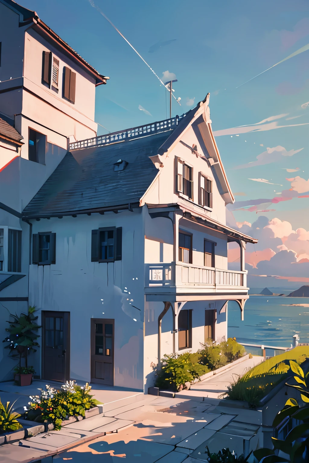 Picture prompt: A captivating image of a sea-side house nestled atop a hill, boasting a pristine white color. The serene scene is accentuated by the presence of a steam balloon drifting lazily in the sky above.
Description: The majestic sea-side house sits proudly atop a hill, its pristine white facade gleaming under the gentle sunlight. The house, a true masterpiece of architectural brilliance, is framed perfectly by the lush greenery of the surrounding landscape. In the horizon, a steam balloon floats gently, adding an element of old-world charm and romance to the scene. The intricate details of the house