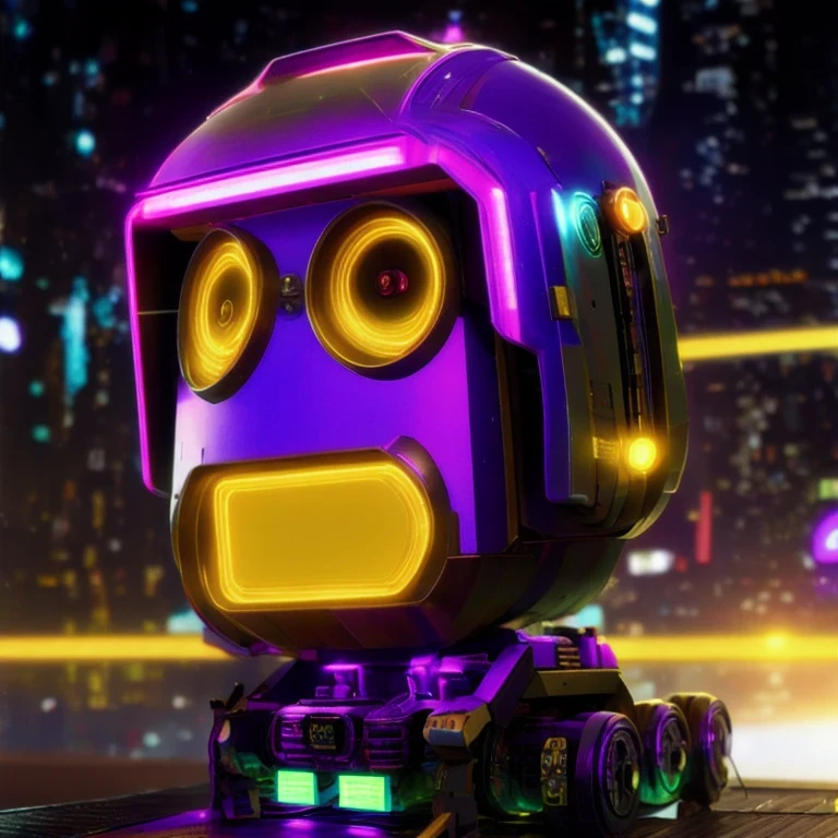 （（（Side view）））side close-up，a close up of a robot with a glowing head and a purple background, cyber mech, in style of beeple, cyberpunk pikachu, style hybrid mix of beeple, 3 d render beeple, cute elaborate epic robot, beeple masterpiece, cyberpunk art style, yellow mech, beeple!!, cyber steampunk 8 k 3 d（（（future）））（Telephoto angle of view）（Tilt-Shift）