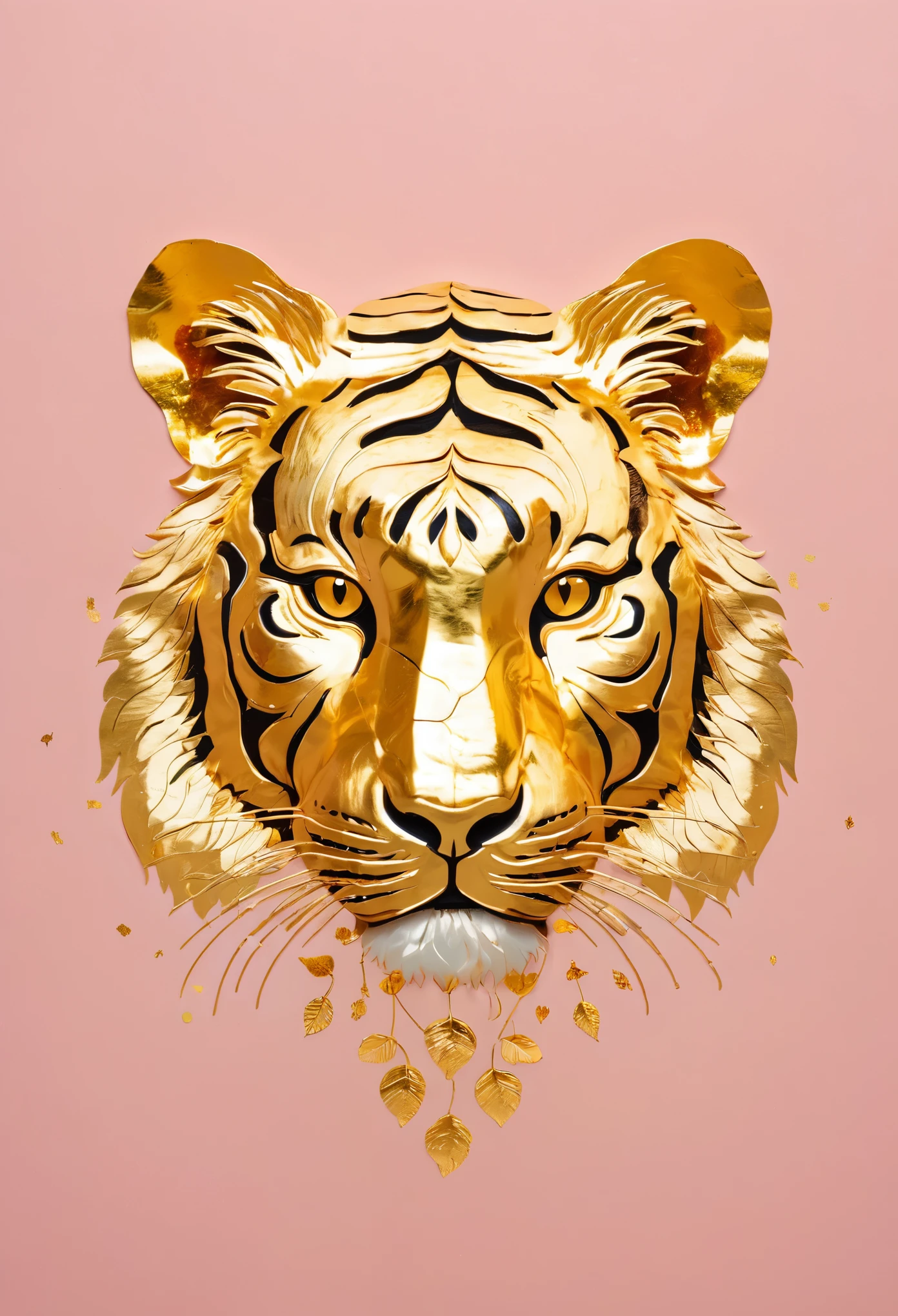 Gold Leaf Art,cute tiger made of Gold Leaf,Concept Design,negative space,golden ratio,Compared,clear,HD,reality