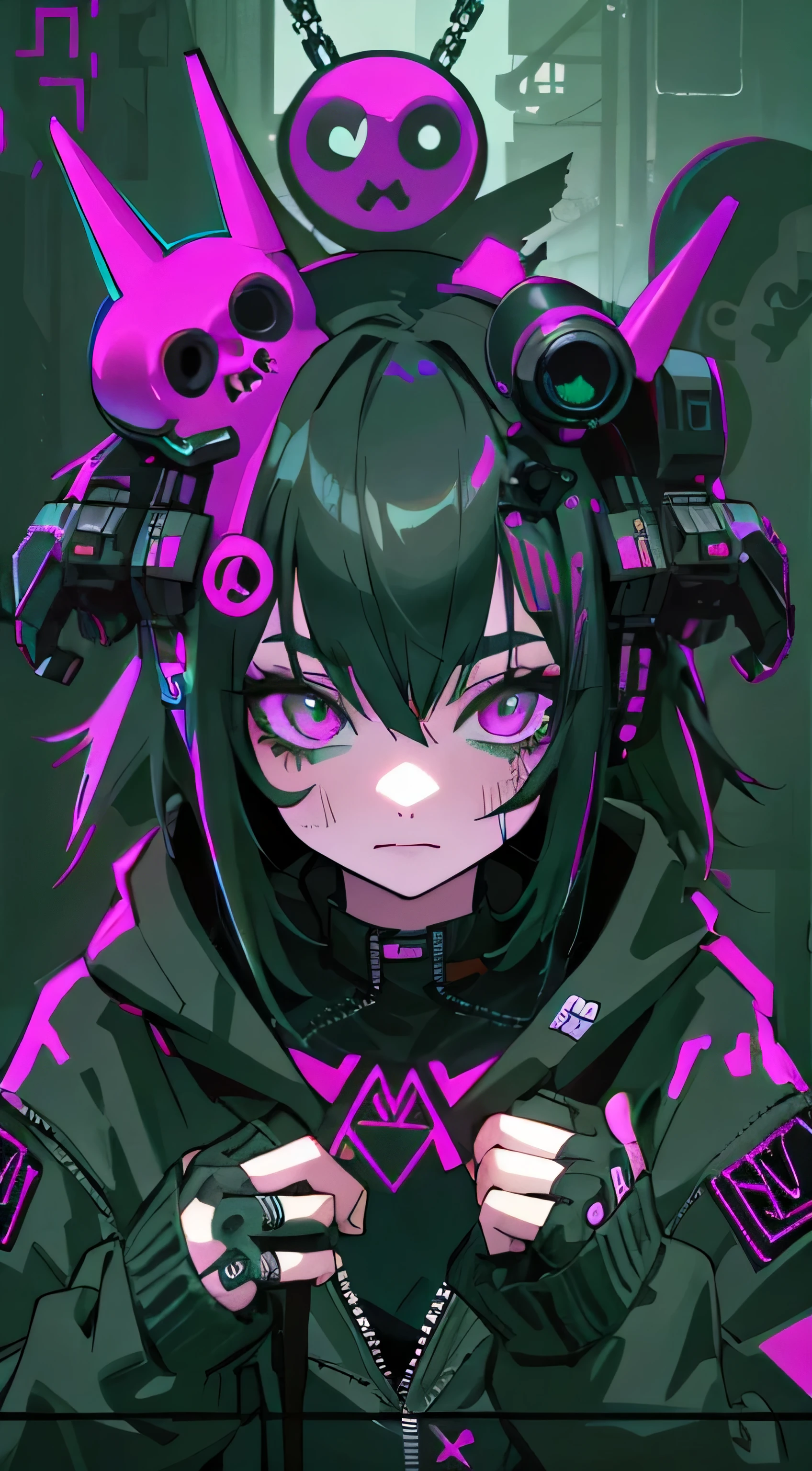 Goth girl wearing cyberpunk hoodie