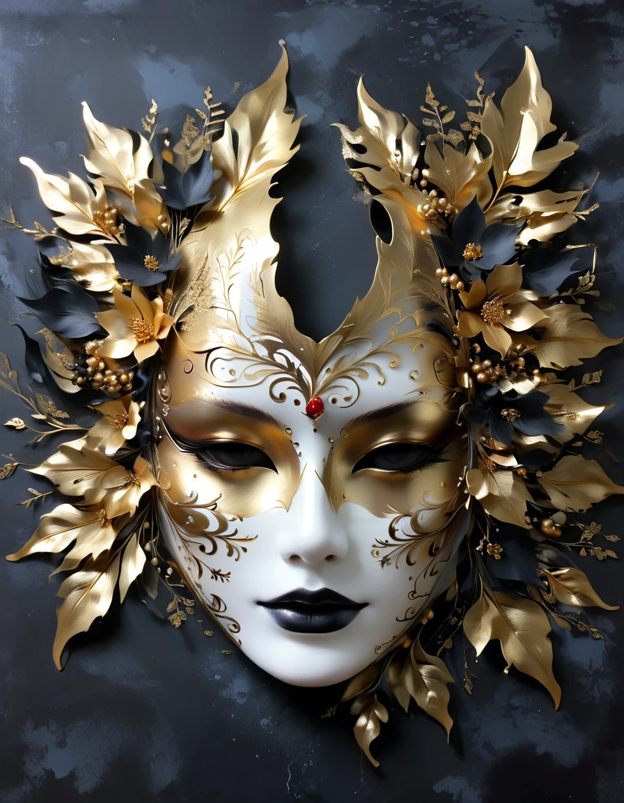 gold leaf art,mask,goth girl