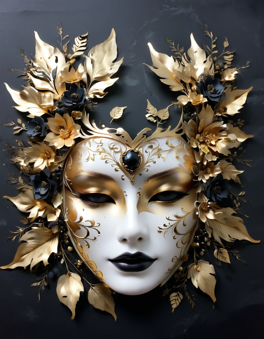 gold leaf art，mask，goth girl