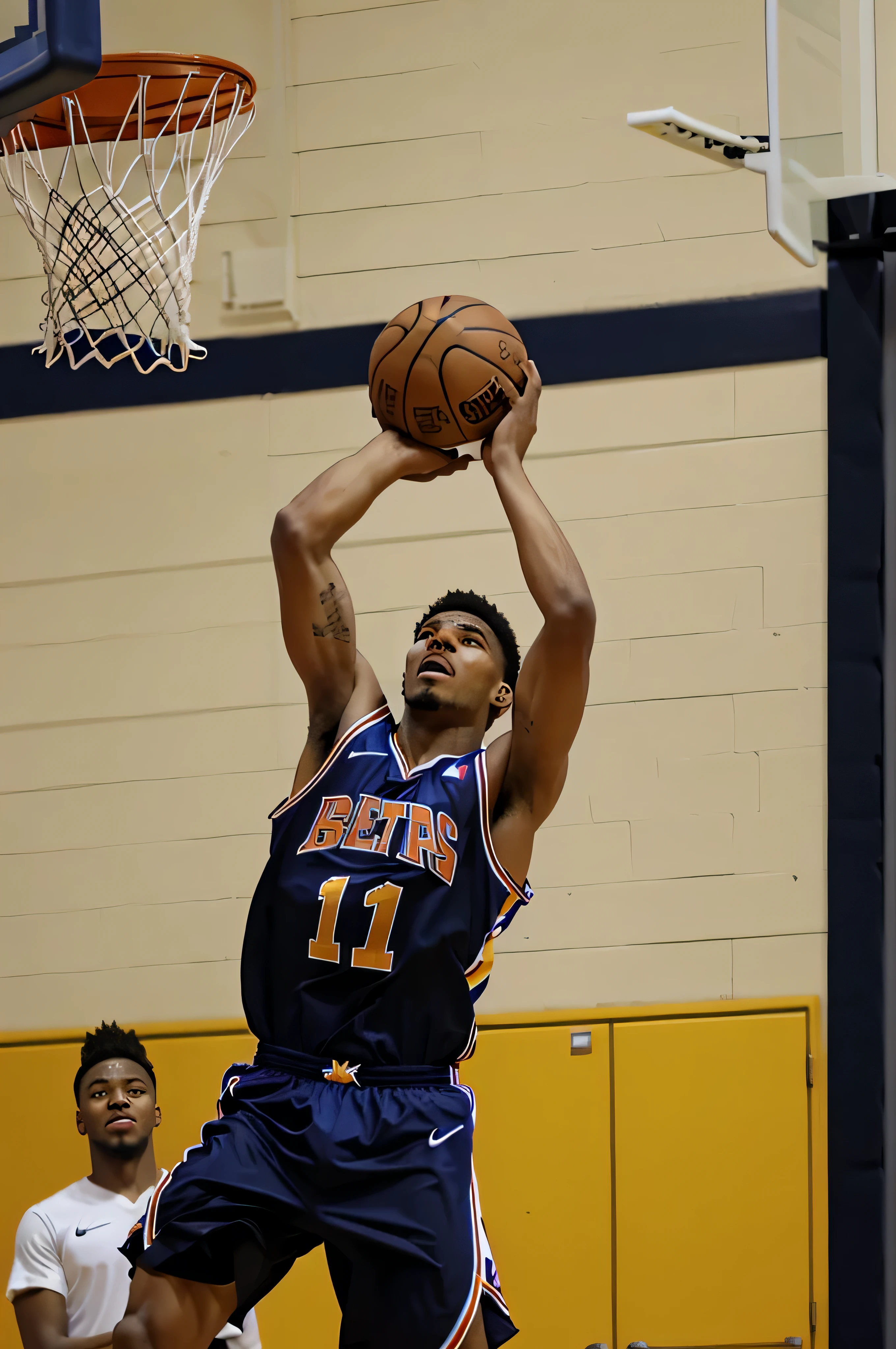 Basketball player dunking, one player, One ball