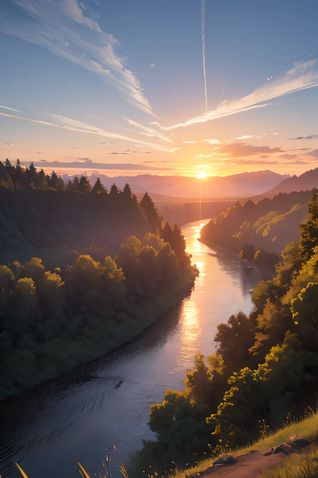 Sunrise over the mighty Russian river.