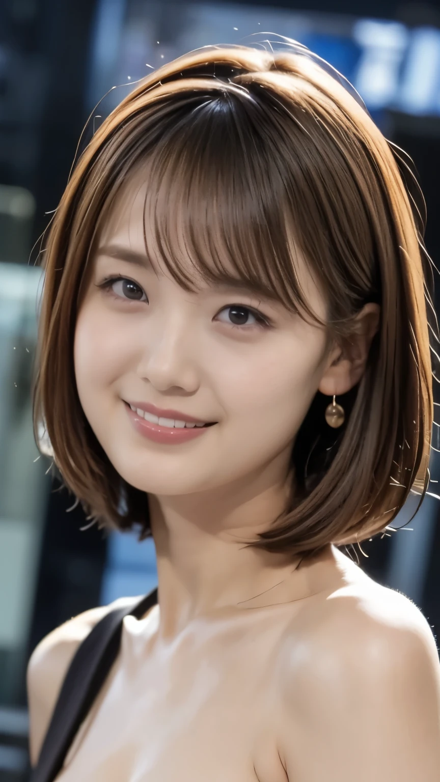 1 female,20th generation,short bob hair,nude,blonde,Moist eyes,looking at the viewer,cleavage,upper grade,High definition,masterpiece,Highest image quality,8K,Super realistic,胸とfaceが映る,sexy,front view,Smaller chest,face、close up chest