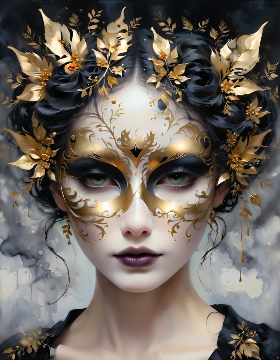 gold leaf art,mask,goth girl