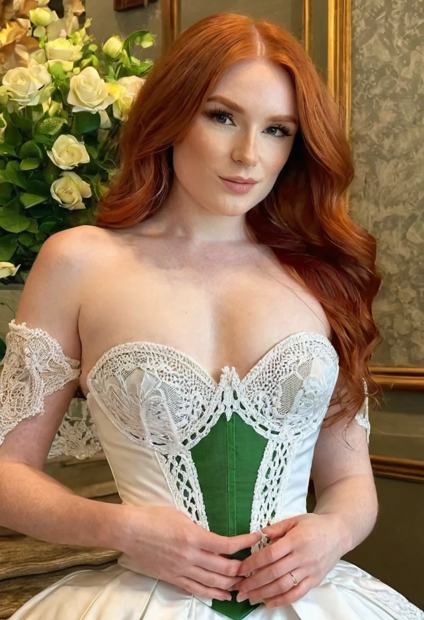 (best high quality:1.2), Work of art, 8k, extremely detailed, (High detail:1.2), ((perfect anatomy in hands)), (Hotlexi woman), Solo, 24 year old red-haired Irish female, dress strapless)),