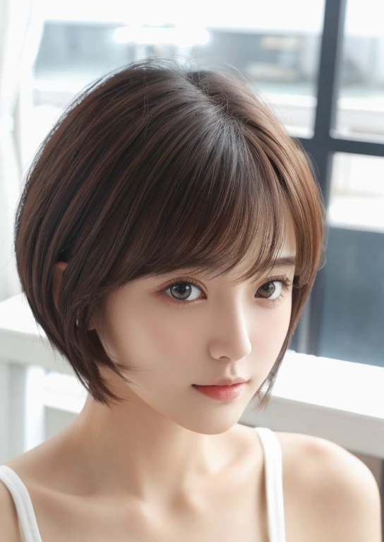 highest quality、High resolution、table top、picture、wallpaper、realistic、bright lighting、professional lighting、face light、smooth lighting、japanese women、25 year old woman、beautiful sister、adult beauty、beautiful girl、、modeled、Idol、super beautiful、beautiful skin、beautiful and detailed eyes、beautiful and detailed eyes、detailed face、slim、Medium to large chest hair、short medium hair、brunette colored hair、swimwear、looking at the camera