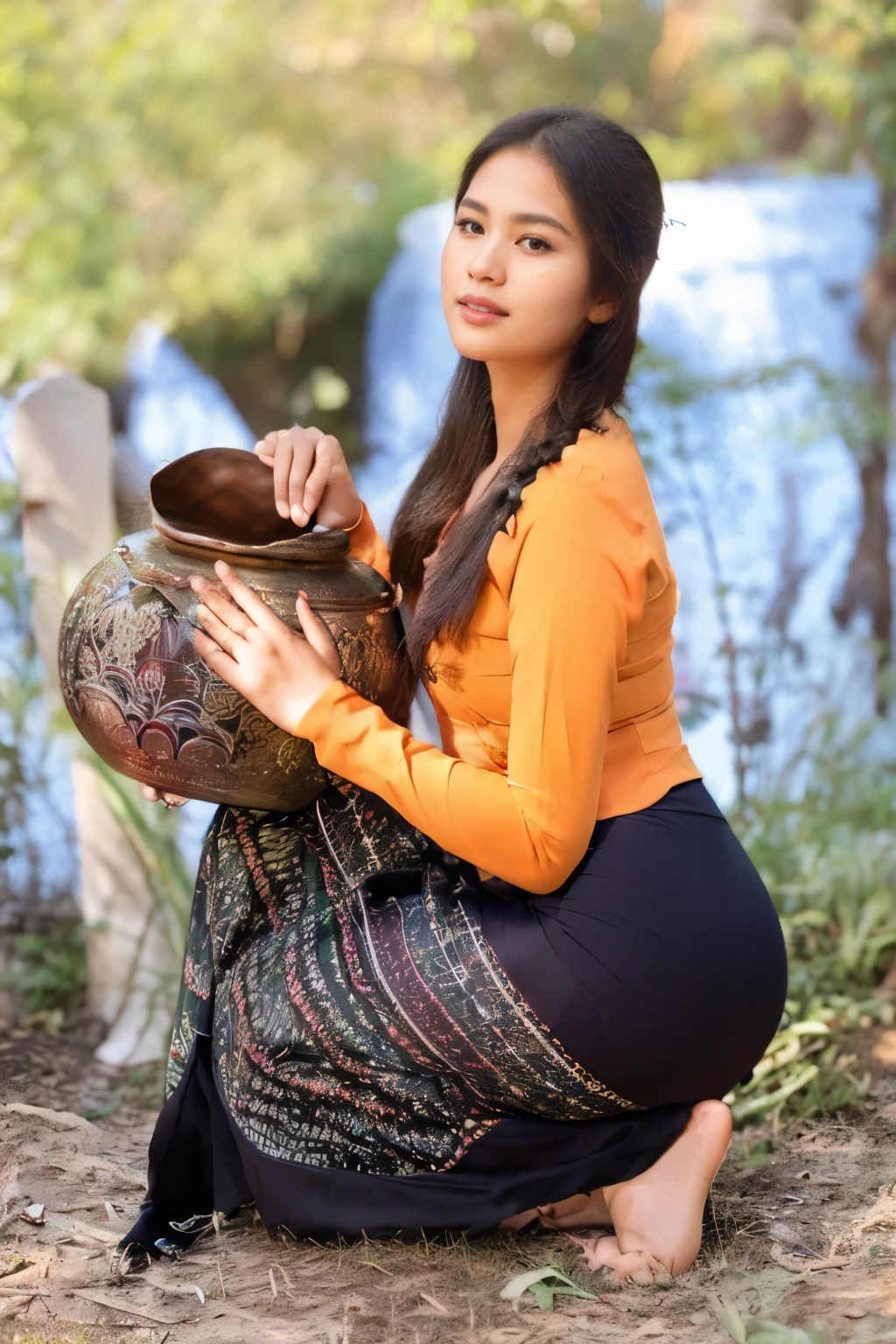 (best quality,highres,masterpiece:1.2),ultra-detailed,(realistic,photorealistic,photo-realistic:1.37),myanmar girl,beautiful detailed eyes,beautiful detailed lips,extremely detailed eyes and face,longeyelashes,perfect full body,emphasized buttocks,view from behind,traditional myanmar clothes,graceful pose,captivating smile,breathtaking beauty,shining black hair,fair skin with a natural glow,vivid colors,lush garden background,soft sunlight,subtle shadows,traditional myanmar dance,graceful movements,ethereal atmosphere,tranquil setting,traditional instruments,an air of mystique and elegance.((acmm ss outfit pantylines)),((accentuate pantylines)),((pantylines ass))