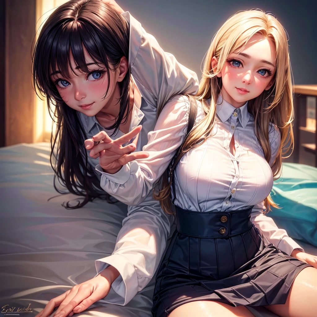 (best quality,4k,realistic:1.37),ultra-detailed,soft lighting,professional,sharp focus,portrait,vivid colors,A cute woman substitute teacher with a shy expression, beautiful detailed eyes, and a gentle smile, wearing a tight blouse and a mini skirt that accentuates her curves. Her outfit shows off her youthful charm. The details of her face are artistically rendered to capture her beauty and express her tender personality. The soft lighting enhances her features and adds depth to the portrait. The colors are vibrant and lively, reflecting her energy and enthusiasm.