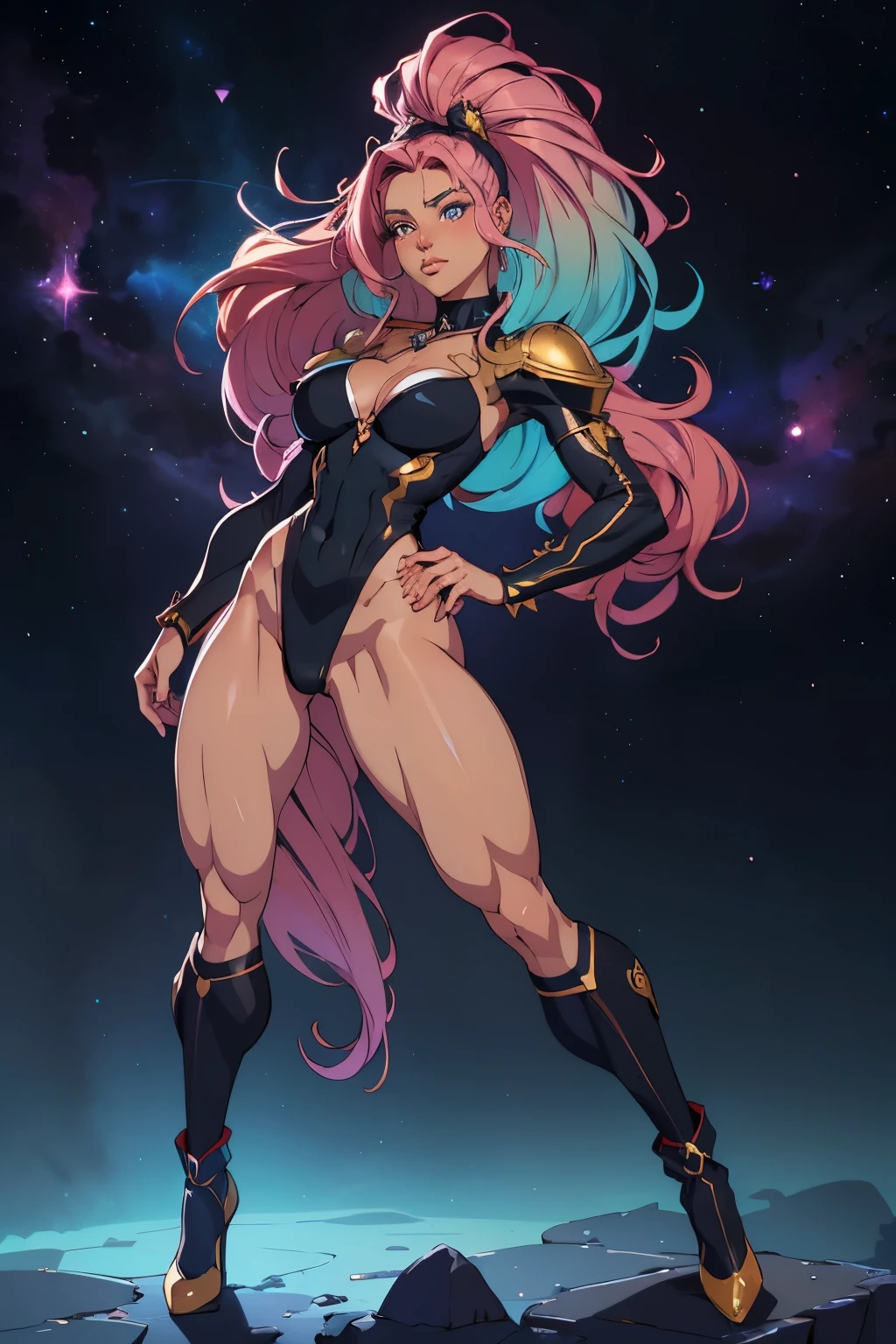 primer plano, de, un, mujer, con, colorido, pelo, y, collar, Cosmic hair anime girl, La suave vitalidad de Rossdraws, Obra de arte de estilo Gouves., fantasy art style, vistoso], vibrant fantasy style, Rossdraws cartoons are full of energy., cosmic and colorful, guweiz, vistoso digital fantasy art, awesome art style, hermoso estilo anime, Full body lighting, brillo de la piel, sexy expression