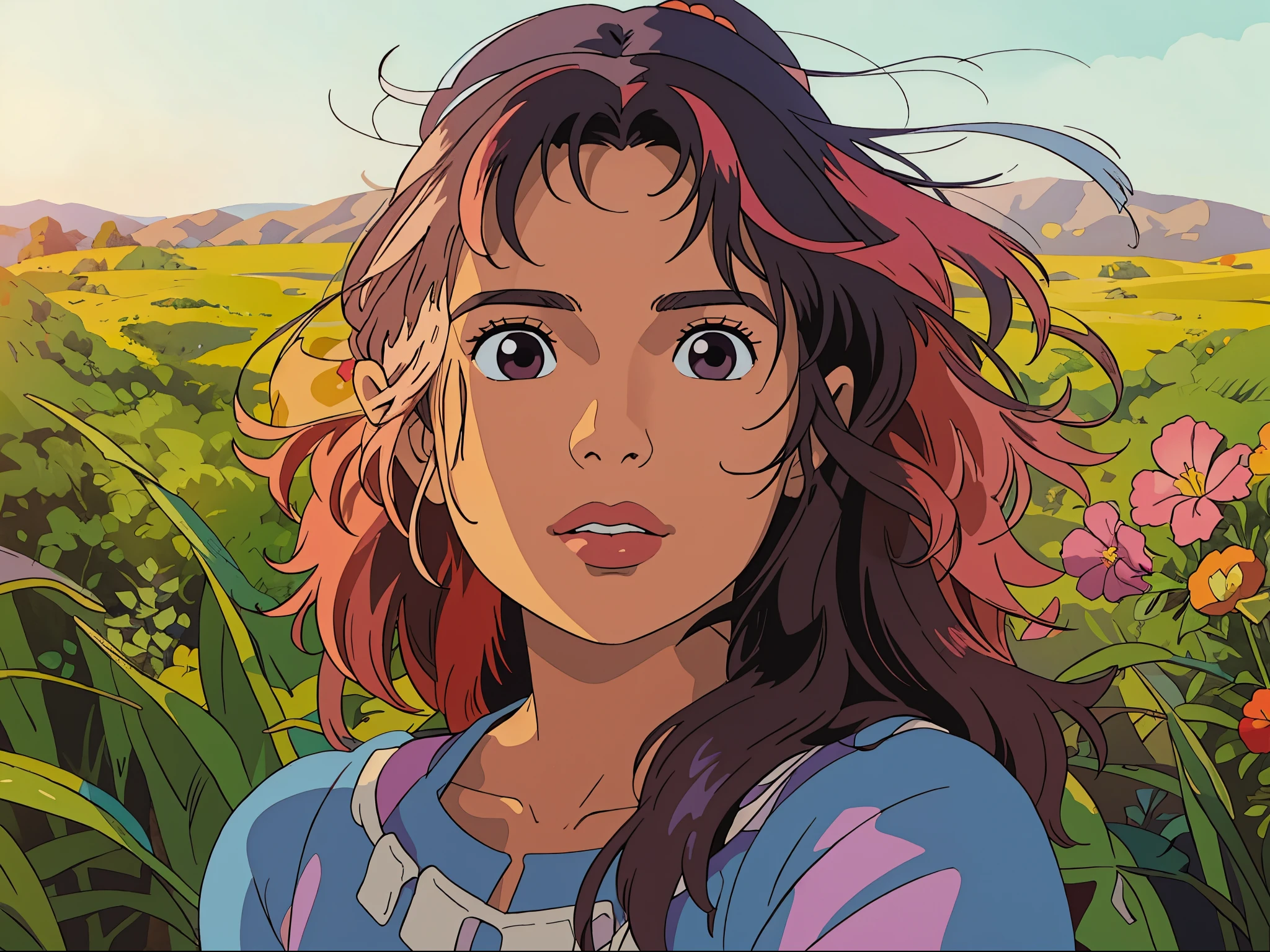 gorgeous latina face, ghibli style, ((masterpiece)),((best quality)),(detailed),Illustration,8k,colorful, high contrast