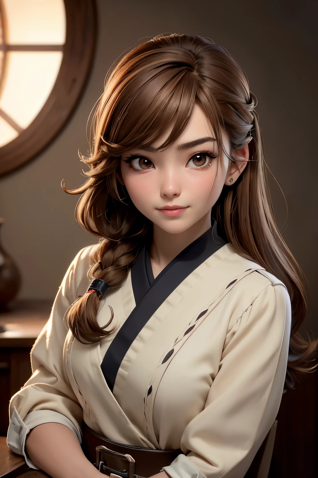 (masterpiece:1.3), (8K, Fotorrealista, raw photography, Calidad de imagen superior: 1.4), Chicas de secundaria japonesas、(Peinados al azar:1.2)、escote del pecho:1.2、super detailed face、Ojo del detalle、double eyelid、Junta tu pecho、sharp focus:1.2、mujer bonita:1.4、light brown hair、de primera calidad、masterpiece、super high resolution、(Fotorrealista:1.4)、Professional and highly detailed lighting smile.、Prendas de punto holgadas y ligeras、hombro hacia afuera、esbelto、serious facial expression、de pelo corto、fatal position