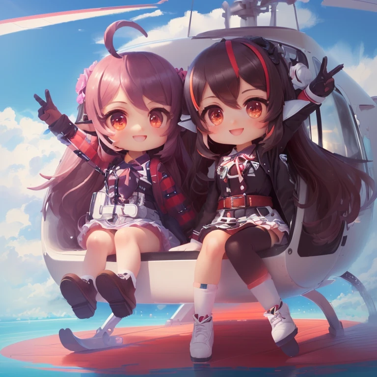 tukimiti_mio,Anime figure of a girl sitting on a helicopter, style as Good Smile Company Anime Style, Good Smile Company Fantasy, anime girl, water color high quality detailed anime,eyes, two beautiful anime girl, anime style 4k