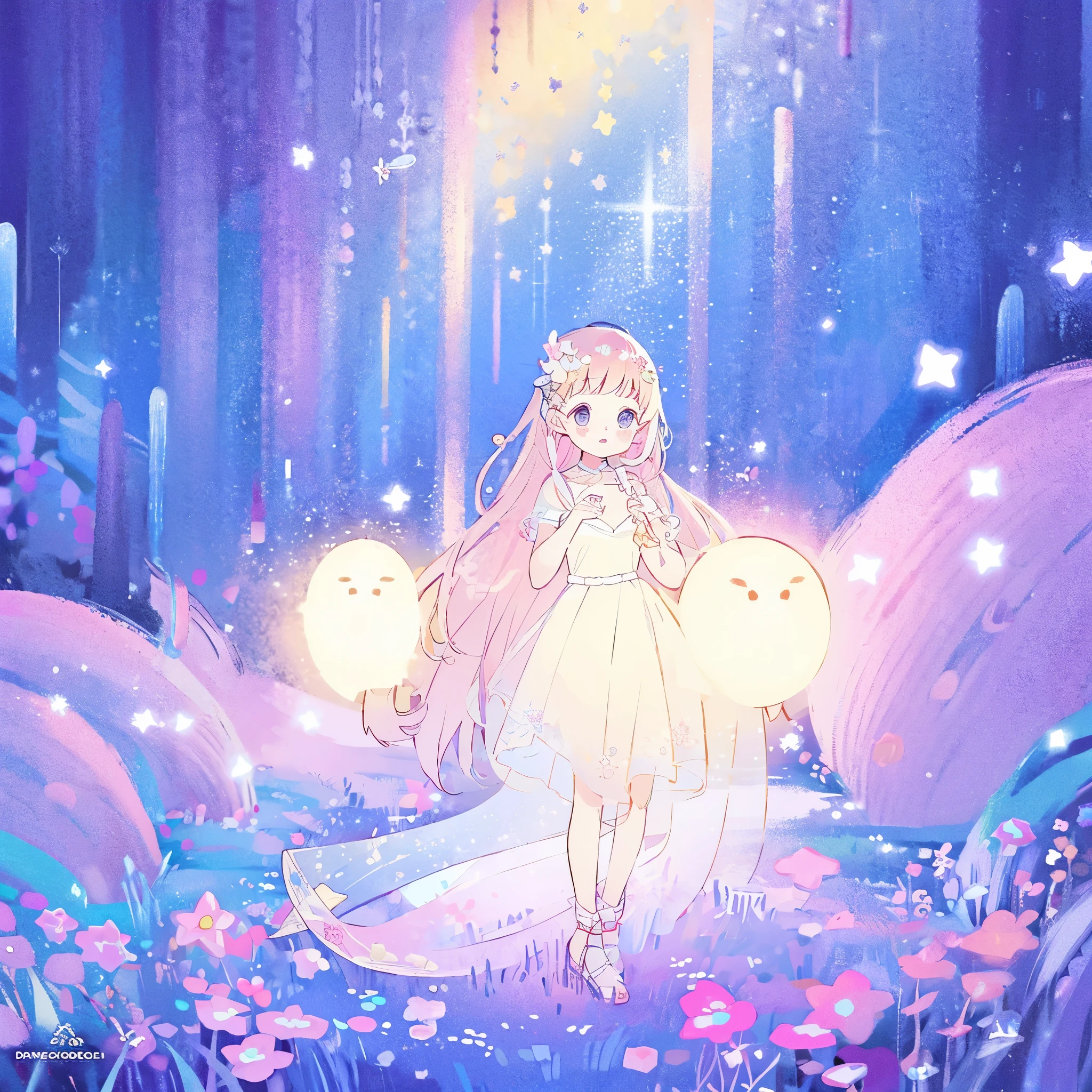 complex background, wishing star background, a woman wearing an ethereal mystical pink translucent dress that reflects the stars, perfume promo art, mystic, complex drawing, highly detailed, Covergirl brand, promo art, artistic rendition, ethereal, starry night, midjourney style