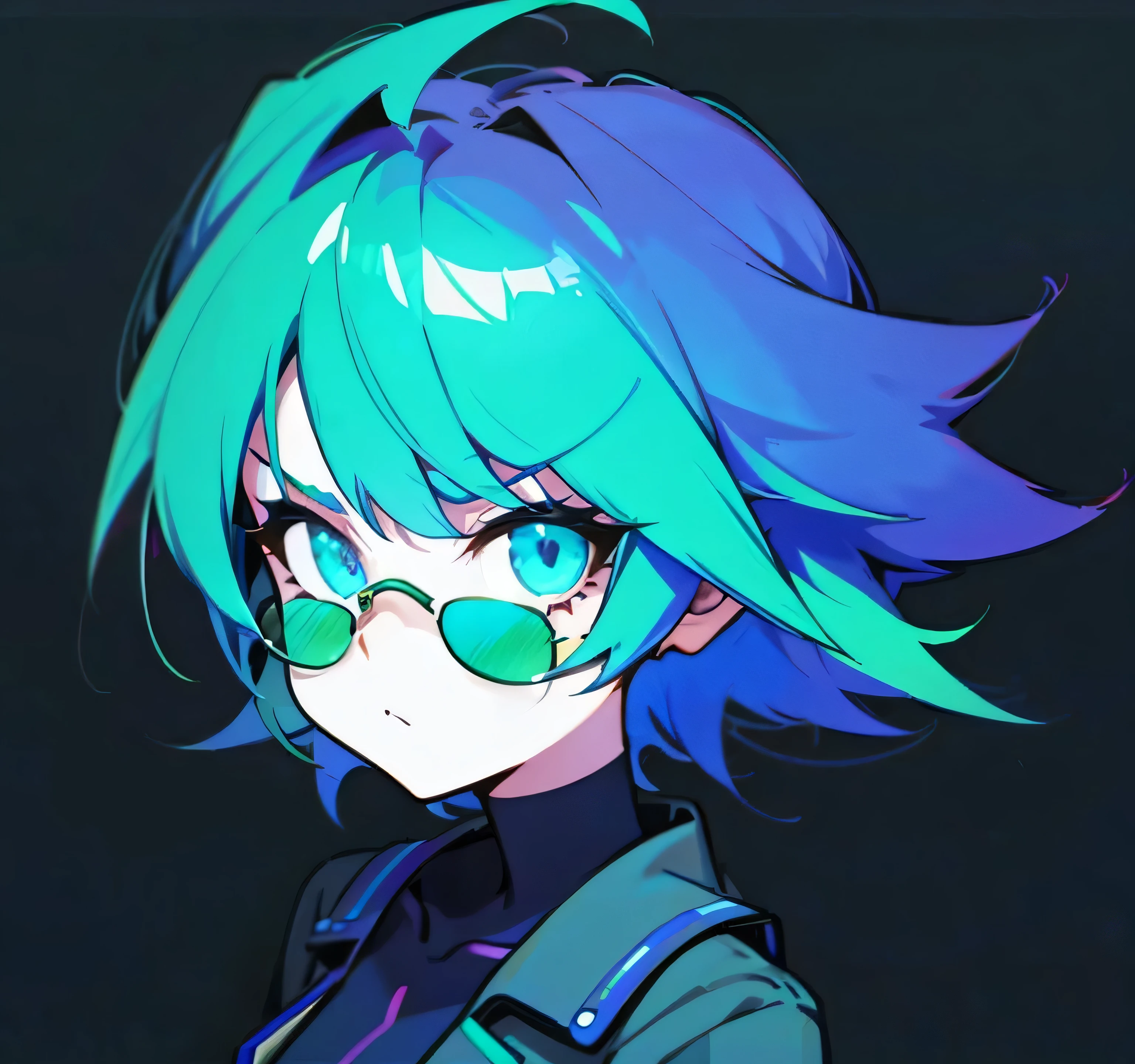 Cute girl, neon haircolor, with sunglasses, skeptical look, attractive,