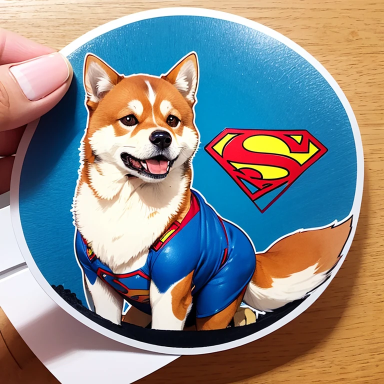 Shiba Inu wearing a Superman suit, sticker 