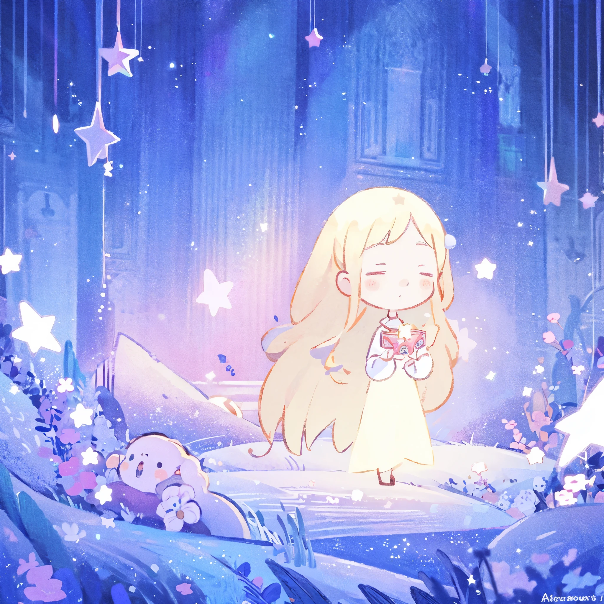 complex background, wishing star background, a woman wearing an ethereal mystical pink translucent dress that reflects the stars, perfume promo art, mystic, complex drawing, highly detailed, Covergirl brand, promo art, artistic rendition, ethereal, starry night, midjourney style