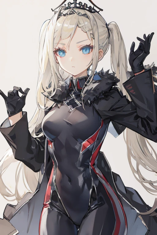 (original_clothing),black tiara,cross,fur trim,tight suit,