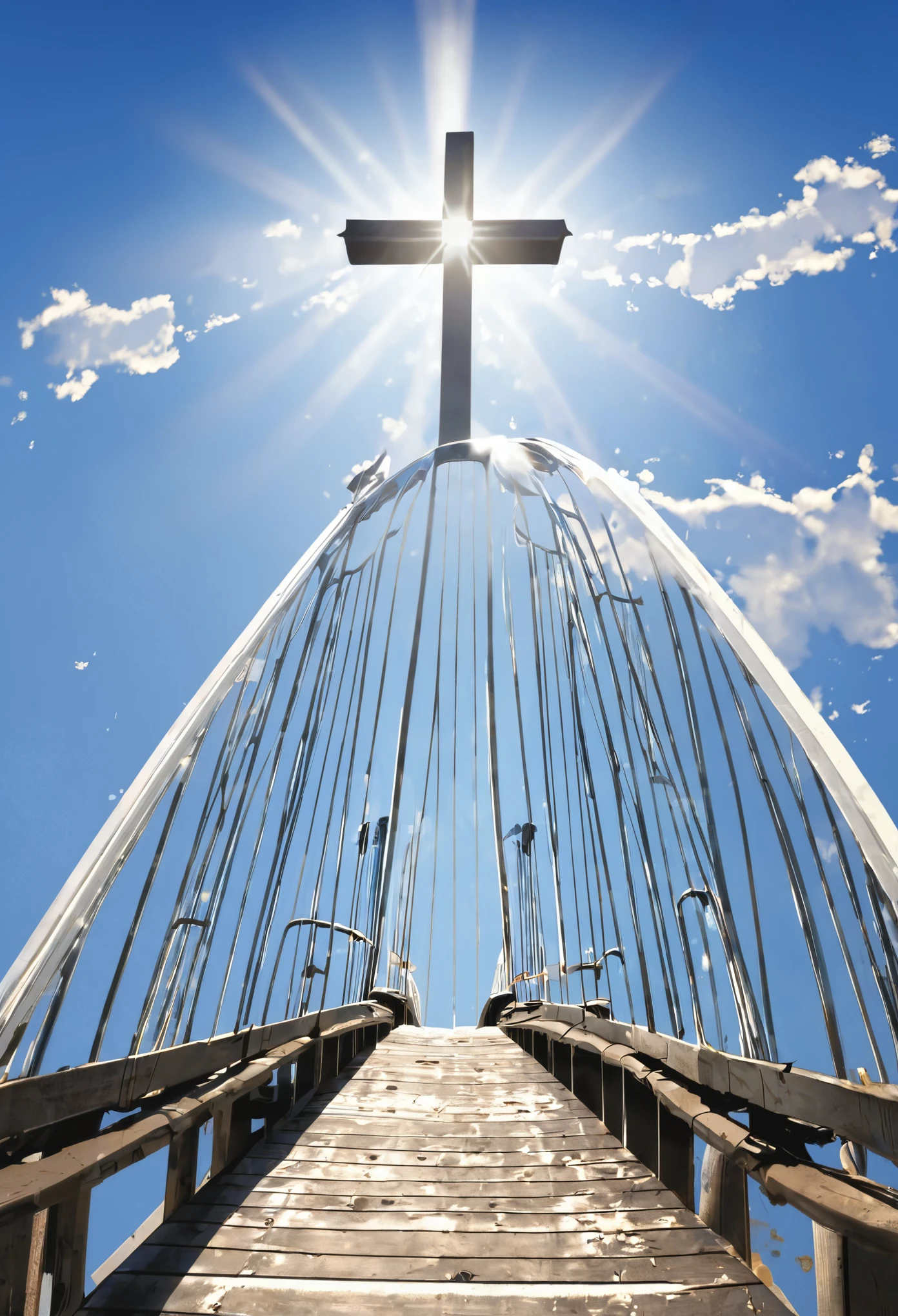 Make a flag with a design that represents a bridge referring to Jesus as the way. En la parte inferior, could you include the text "Jesus is the bridge to the truth" (Juan 10:9).