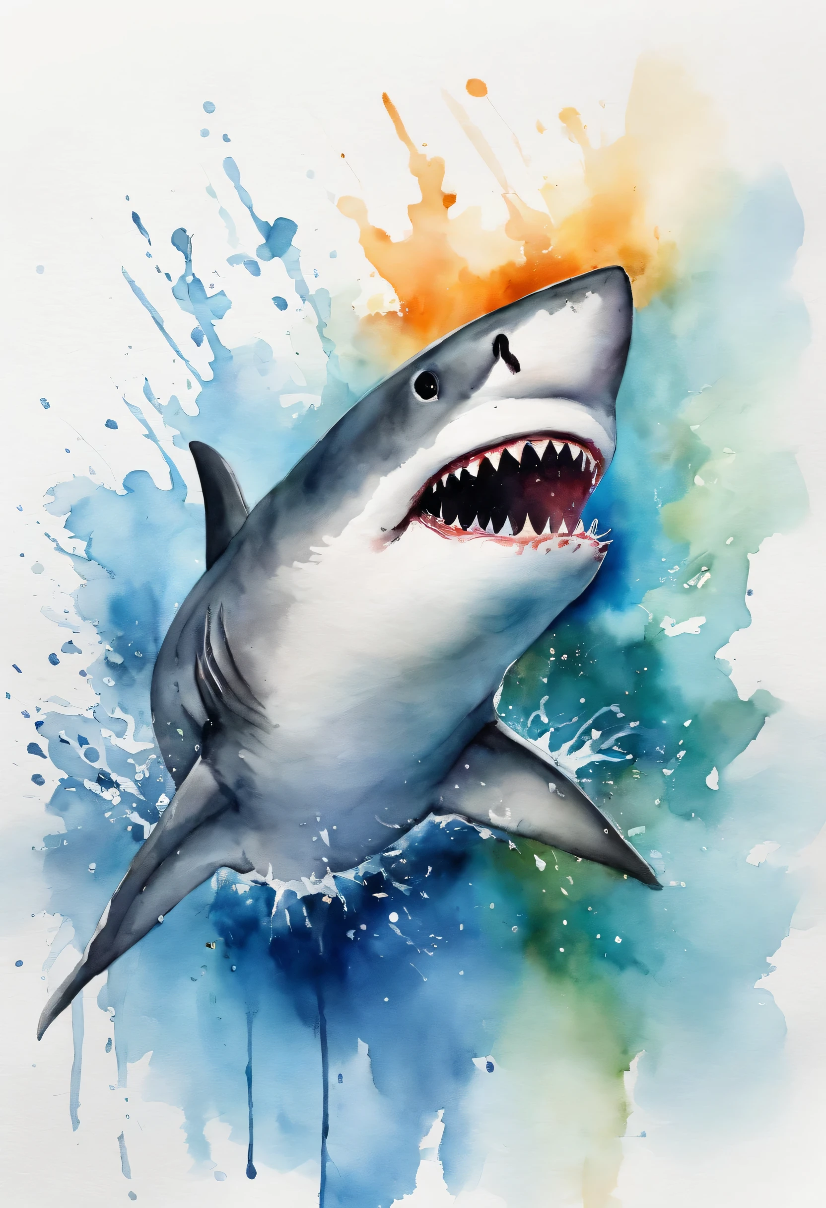 Shark jumping out of the water,open your big mouth,Sharp teeth,violent,splash of water,
