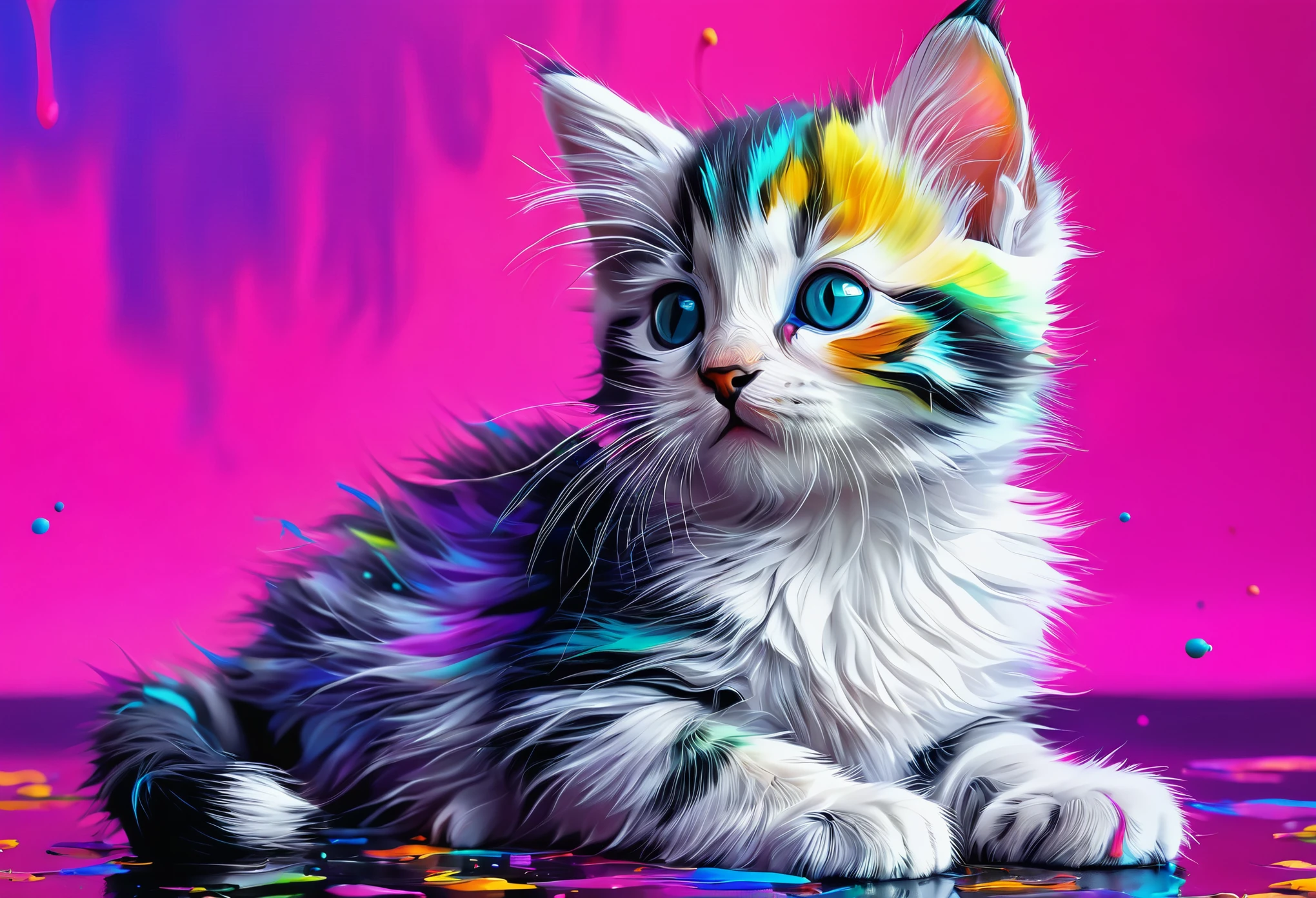 
kitten whole body　painting of a Cat colorful ザハリ・ゾグラフによるエアブラシの絵, shutter stock, Furry Art, beautiful neon Cats, Cat. digital painting, Beautiful art UHD 4K, Detailed painting 4k, 4K high-definition digital art, awesome Cat, digital painting highly detailed, colorful hd images, 4k detailed digital art