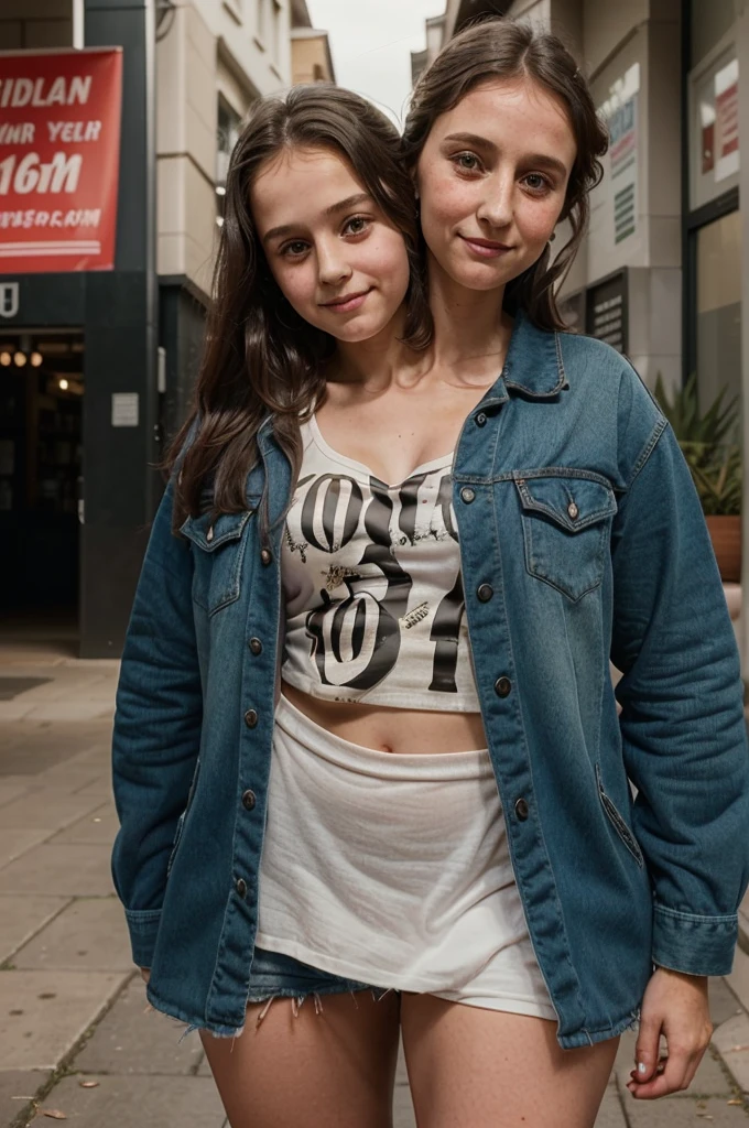 2heads, two headed girl, (a 10 year old girl and a 30 year old woman:1.5), (skinny:1.5)