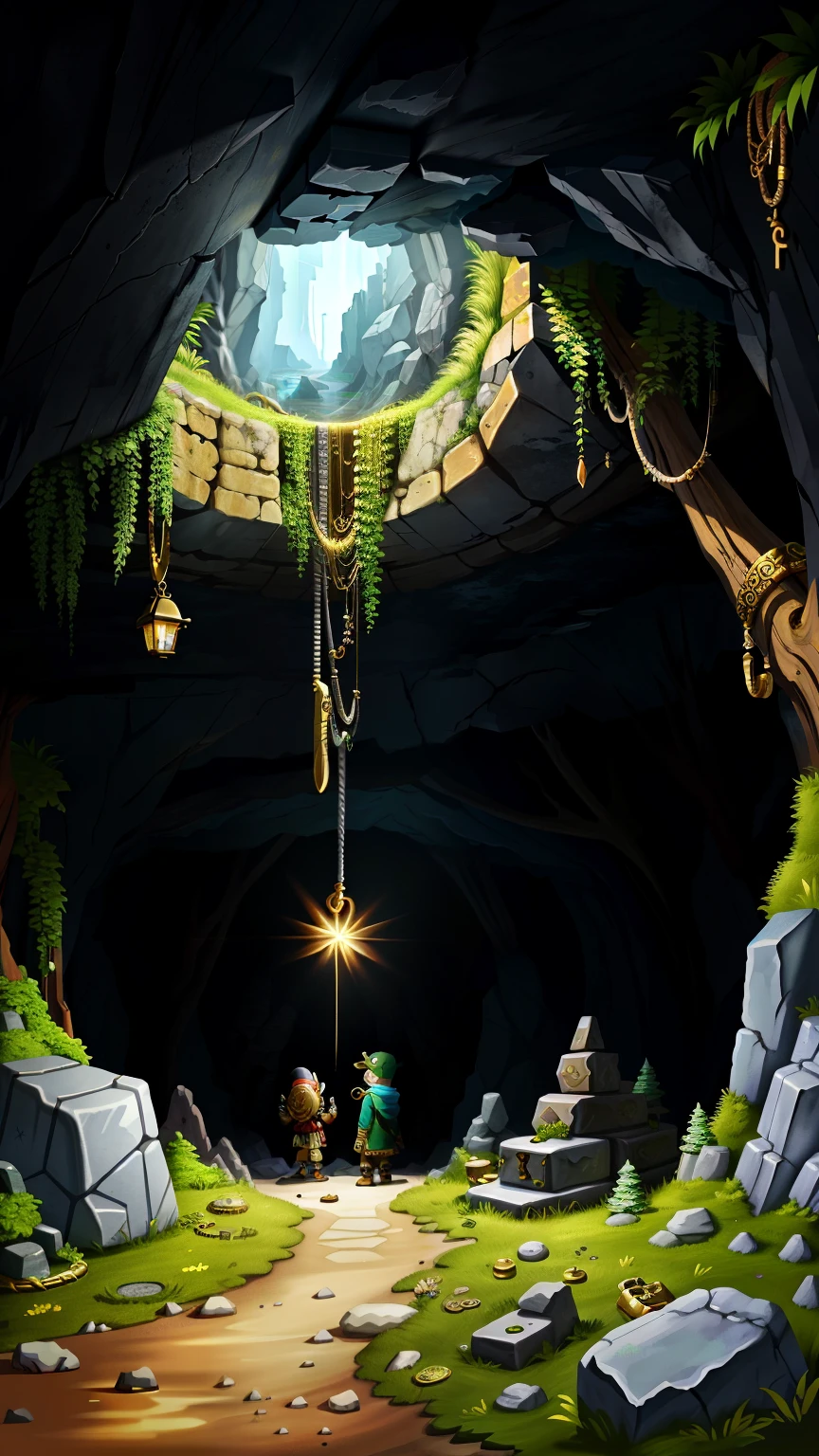 underground cave,Treasure gold and silver jewelry