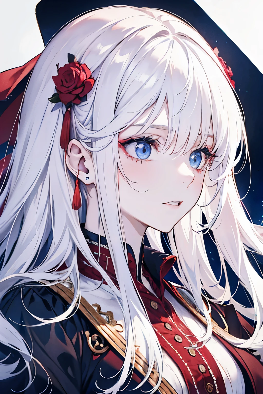 Beautiful white hair　beautiful girl　Has red and blue eyes　