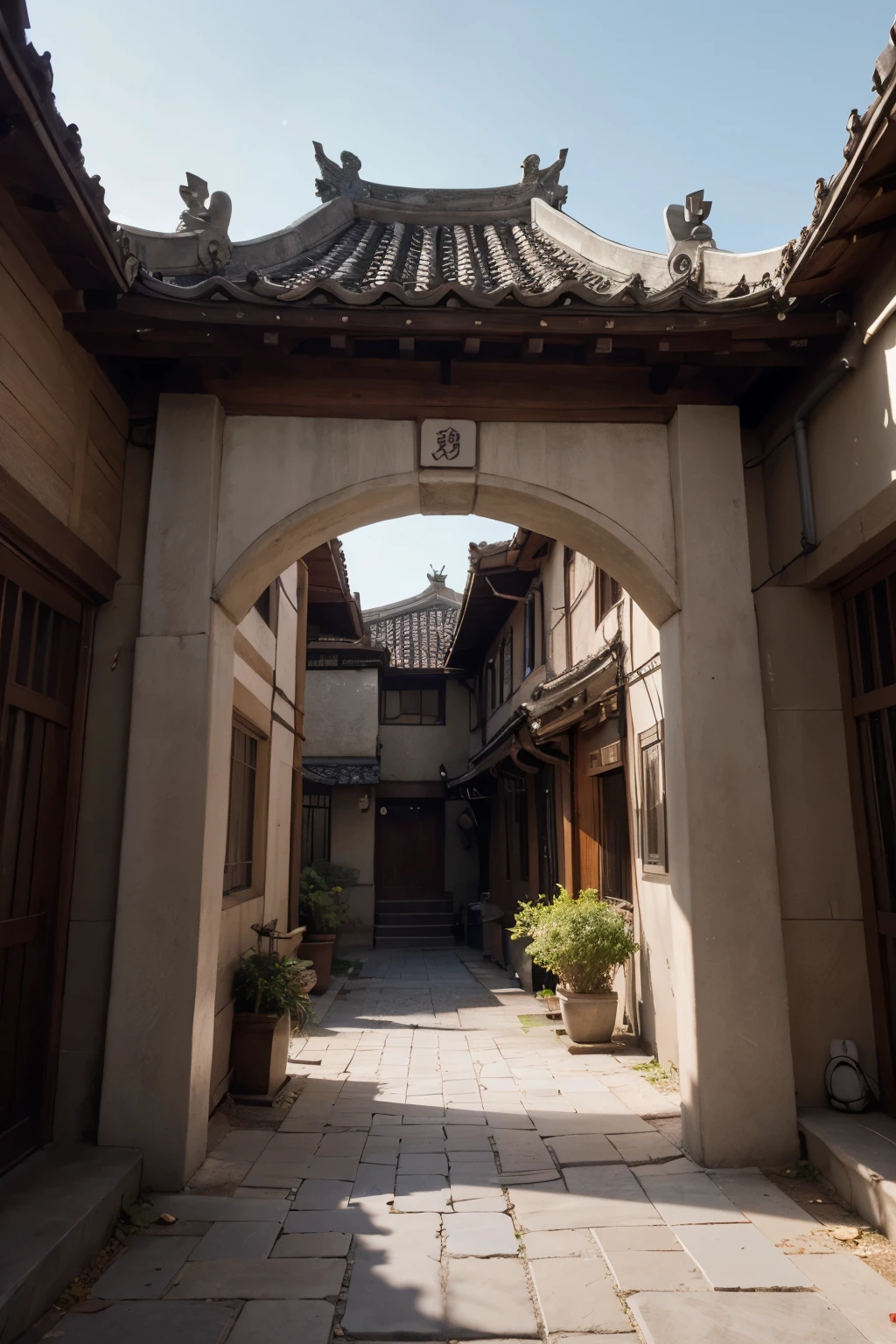 Ancient Chinese architecture,The tilted eaves have a great perspective effect，（8k wallpaper），（Light and shadow effects），Render by Octane，White balance design，Extremely detailed picture description，wide angle，depth of field，masterpiece，realistically，Beautifully depicted，detailed，accuracy，masterpiece，masterpiece
