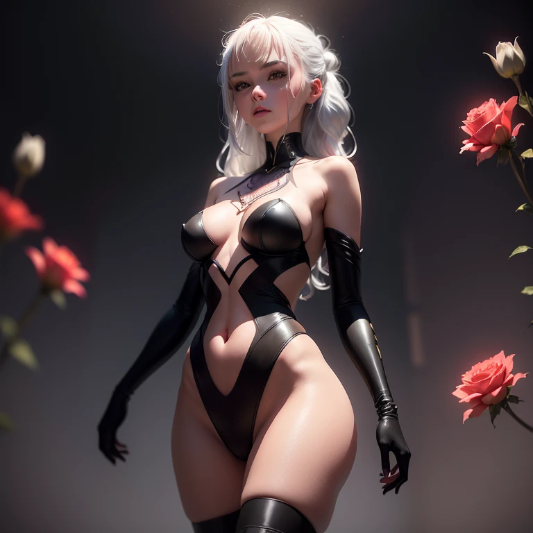 (((full medium shot))), (Masterpiece, best quality, ultra-detailed:1.3), (nice hands, perfect hands), official art, cinematic light, (1girl:1.3), adult, casting shadow style,elegant woman, light from neon maze electricity, cucoloris patterne illumination,cyberpunk, wet skin, big red flowers,neo code stem rose,blak carbon room,woman standing,wind, light and shadow,neon,elegant photo,reflection,artistic ,black glass storm ,artistic,lear lines,(double exposure:1.4),delicate ornament,(upper thighs shot:1.3),full body shot,low angle shooting,soft focus,translucent luminous body:1.2),A minimalist design,of a silhouette outline and a beautiful woman and a glowing,shadow world,intricate artwork Masterpiece,((white background1.5)),(suspenders:0.6),