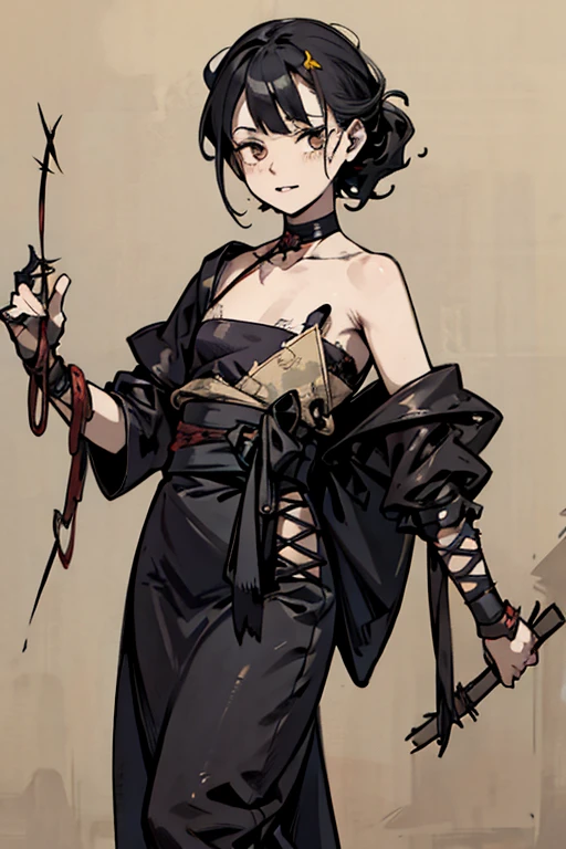 ((Background made up of barbed wire and ruins))、scribble, nightmare, doll-like face, cartoon style, rough sketch, Horror elements, (masterpiece), (High resolution), (super delicate), (clear), Manga style illustration, (drawing style), Japanese painting, The whole body is scary, (Spooky), Japan sculpture,crazy illustration, flat illustration, Spookyな外観, Characteristic hairstyle, Unique atmosphere、Splattering blood、Beautiful Frankenstein、Small eyes、(flat chest), Mr.々colored hair,Barbed wire wrapped around the body、(A sewn-together body))、They're coming at me.,Skin full of stitches,restrained by thick chains、Voodoo priestess