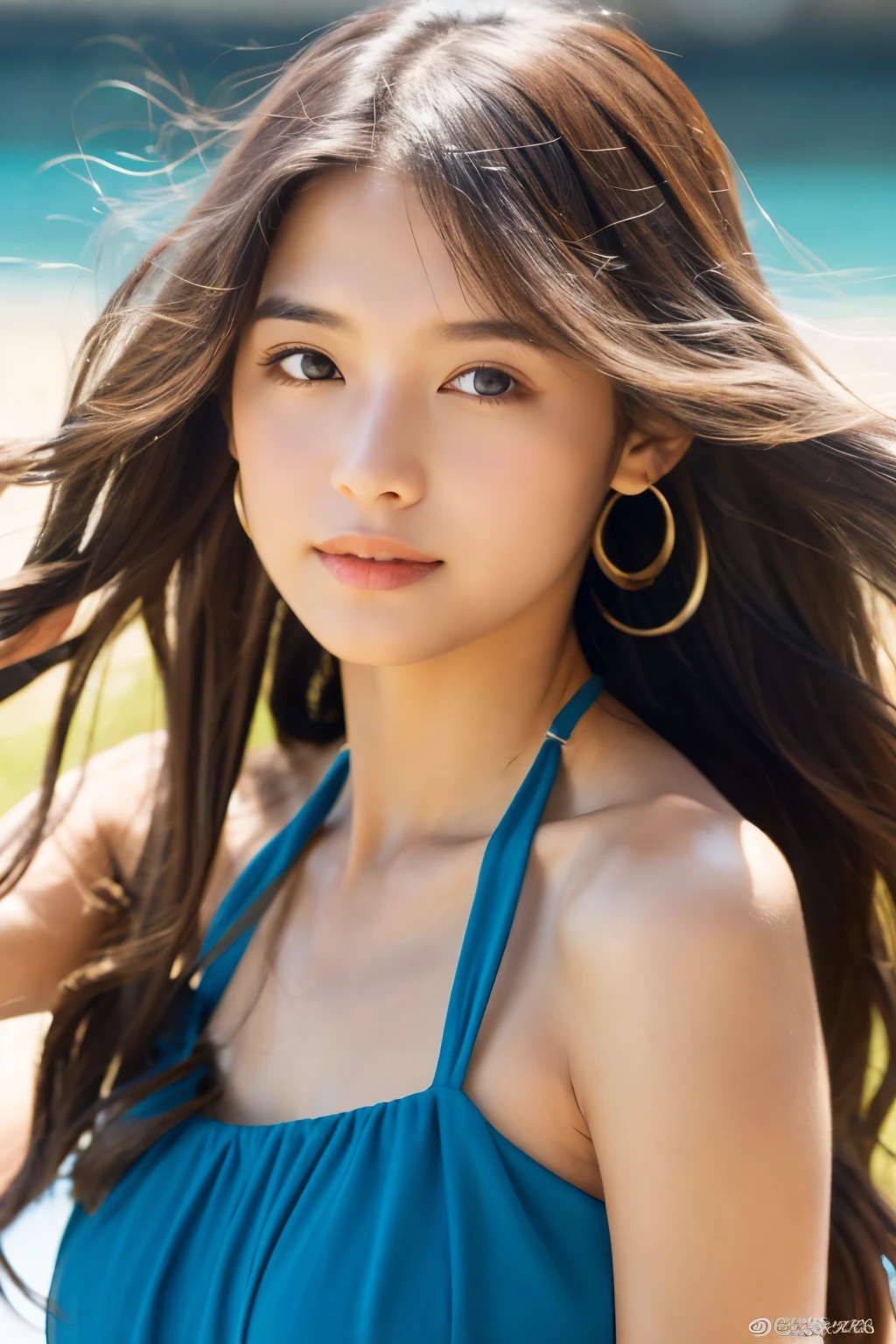 long hair girl,head portrait,halter neck sundress
