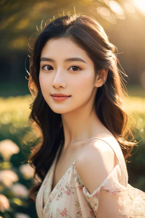 best quality,4k,8k,highres,masterpiece,ultra-detailed,realistic,photorealistic,beautiful asian girl, full body photo,portraits,soft lighting,vibrant colors,feminine presence,long black hair,lovely smile,elegant posture,pure white dress,blured garden background,subtle sunlight,delicate details,perfect complexion,natural makeup,subtle pink blush,sparkling eyes,luscious lips,gentle breeze flowing through hair,artistic interpretation,harmonious composition,impeccable skin texture,fine brushstrokes,ethereal vibe,mesmerizing gaze,dreamy atmosphere,blending of nature and elegance,golden hour lighting,serenity and tranquility,romantic ambiance,subtle color gradients,detailed floral patterns,understated beauty