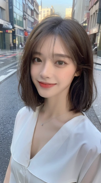 ((highest quality, 8K, masterpiece:1.3)), concentrated: 1.2, perfect body beauty: 1.4, buttocks: 1.2, ((layered haircut, chest: 1.2)), (wet clothes: 1.1), (rain, street:1.3), bandeau dress: 1.1, Highly detailed face and skin texture, fine eyes, double eyelid, Whitening skin, long hair, (shut up: 1.3), smile